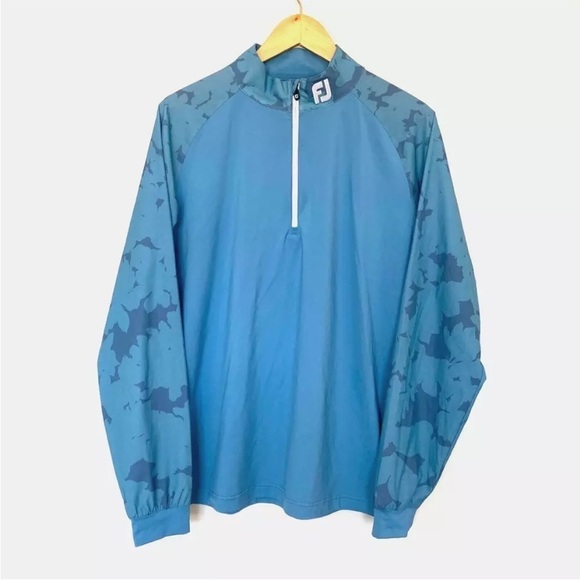 Footjoy 1/4 Zip Golf Midlayer Blue Camo Floral Pullover Mens Sz M - Picture 2 of 14